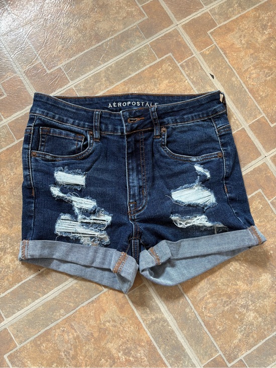 Aeropostale Pants - Aeropostale Dark Blue Distressed Cuffed Denim Shorts